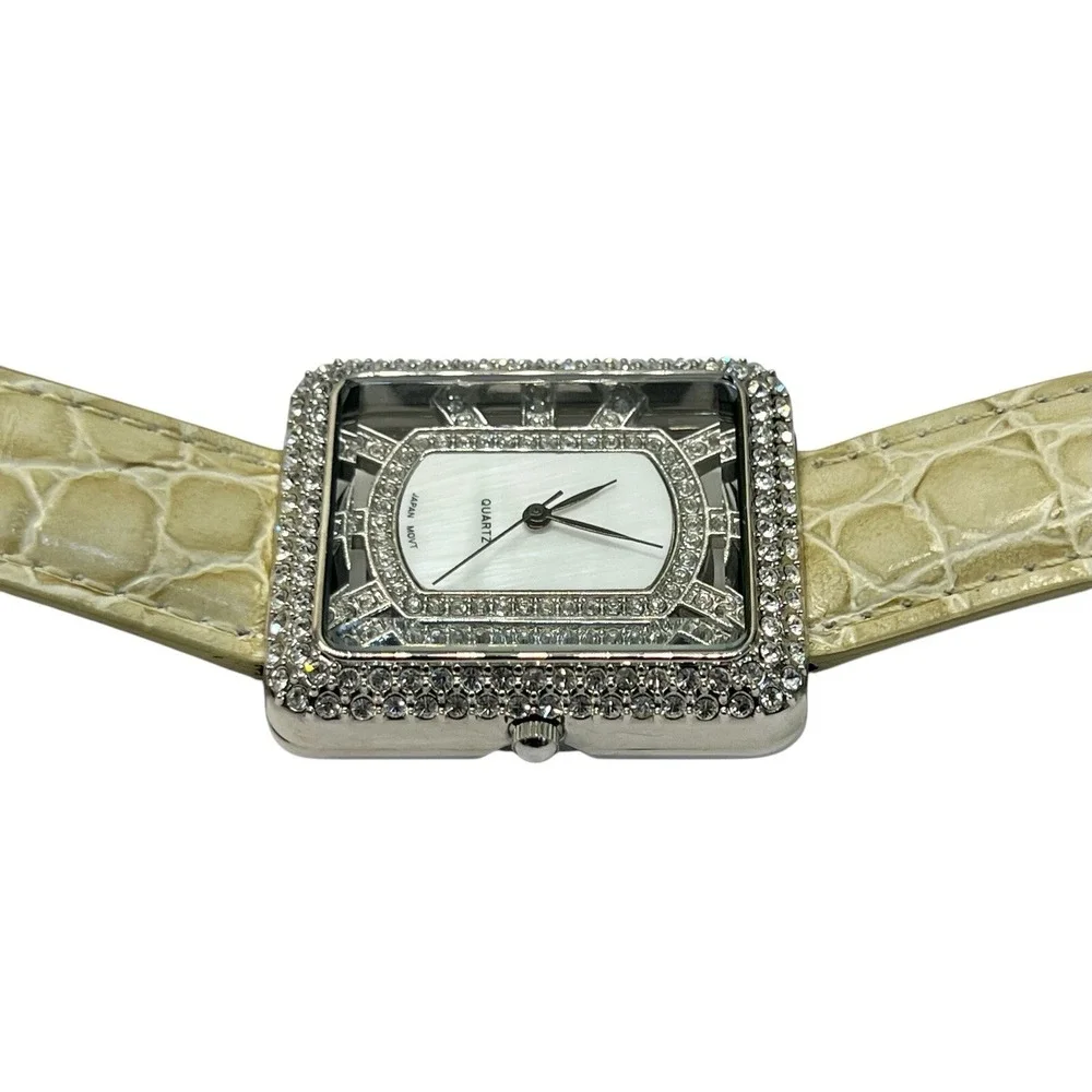 ADRIENNE Quartz Collection Japan Movement Club Watch White Croc Strap Needs Bat